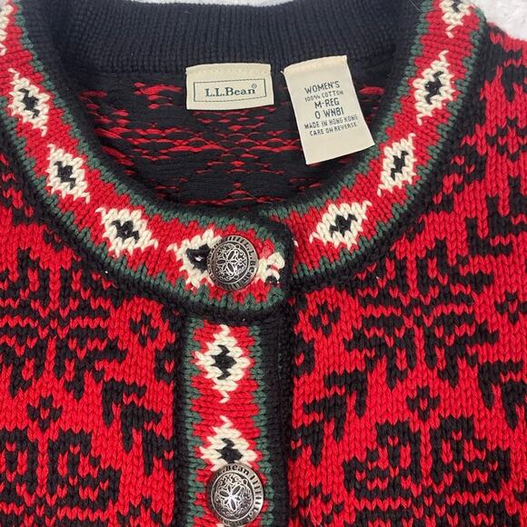 L.L. Bean Women's Fair Isle Cardigan Nordic Sweater Cardigan Medium - Picture 3 of 8